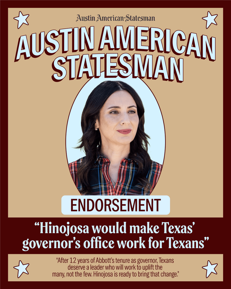 GinaHinojosaTX's tweet photo. Thank you @ExpressNews and @statesman for your endorsements. 

Texans are ready for change, and on November 3, we're going to prove it. https://t.co/SqaFkGg8Qt