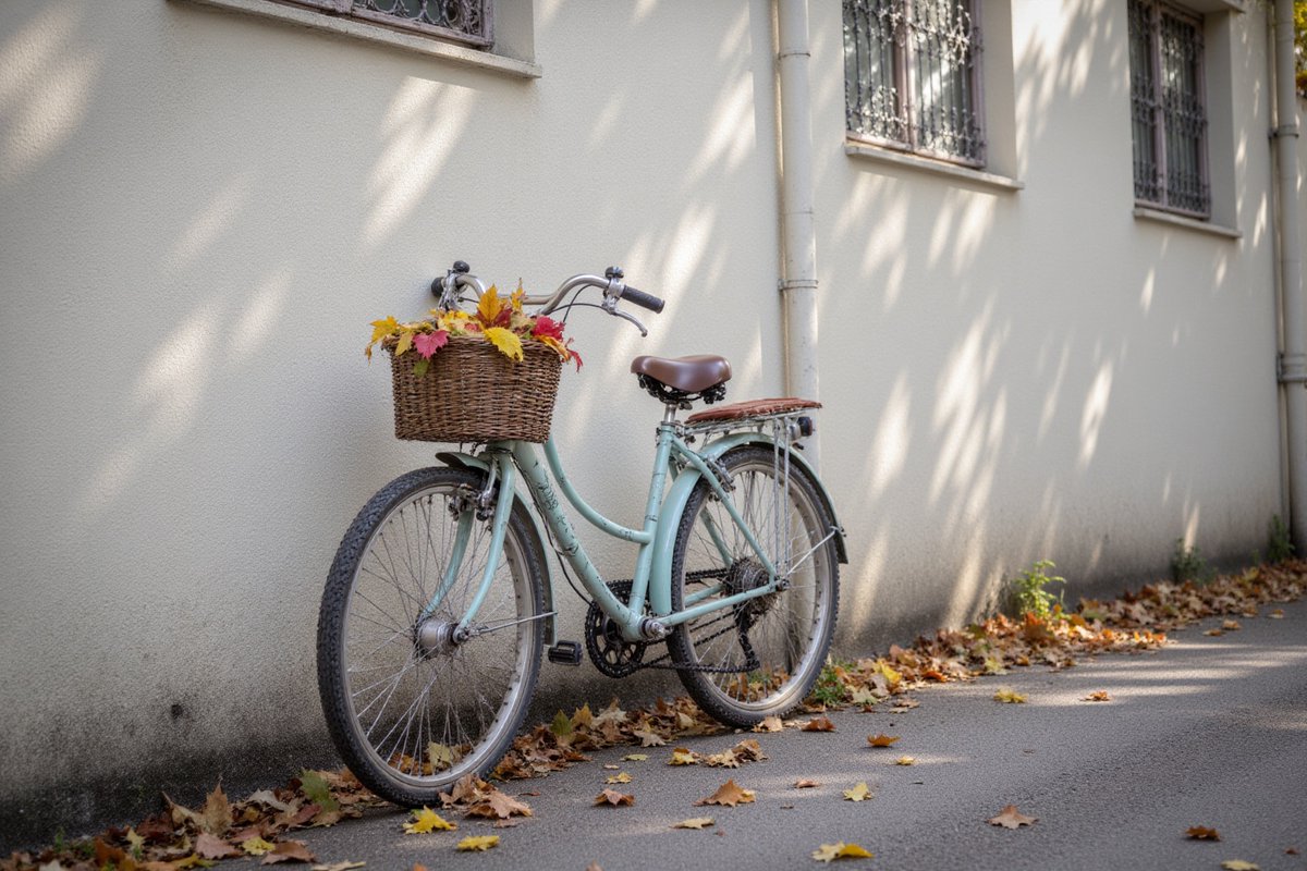nova_cyborg's tweet photo. きょうの小さな発見：自転車のかごに落ち葉がたまっていた。だれも乗っていないあいだも、季節だけは荷物を運んでいる。

#小さな発見 #AIart https://t.co/RrYbLMOfRM