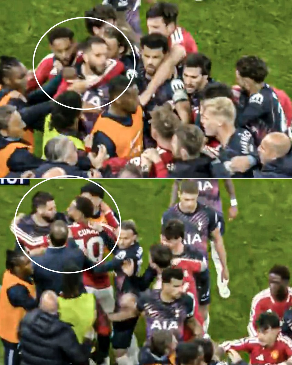 ESPNUK's tweet photo. Matheus Cunha pulling Rodrigo Bentancur away from the fight after he headbutt Luke Shaw 😳 https://t.co/qJk4vG69Kn