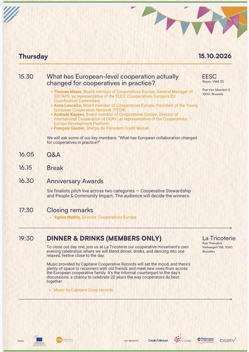 GiuseppeGuerin1's tweet photo. On Thursday, October 15, and Friday 16, we will be celebrating the 20th anniversary of the founding of Cooperatives Europe in Brussels. We look forward to seeing you there—don't miss it! https://t.co/ov4Tzaum5h