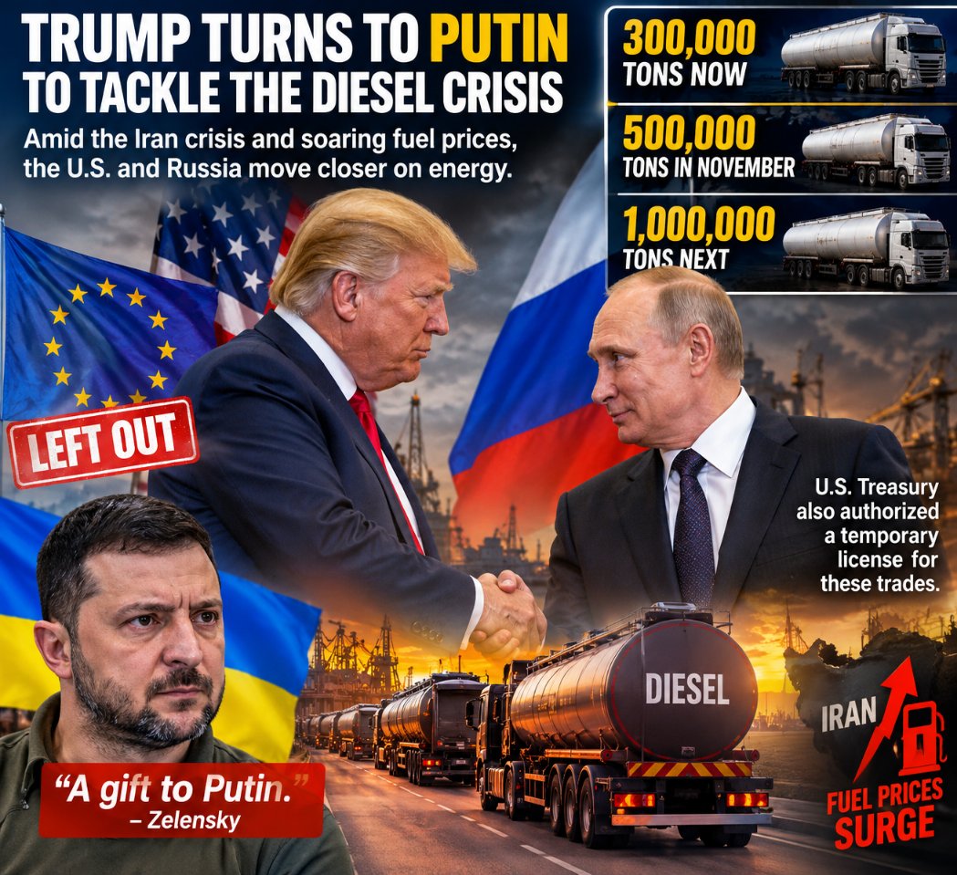 RachelJenkins96's tweet photo. Trump says Putin will supply Russian diesel as U.S. prices soar. Washington has eased restrictions on the trade, but Zelensky warns this could help prolong Russia’s war.
Will Americans get cheaper fuel—or will Putin gain?

Source: Newsweek
https://t.co/9oM3YKpB1M https://t.co/ZZkXxYC0pZ