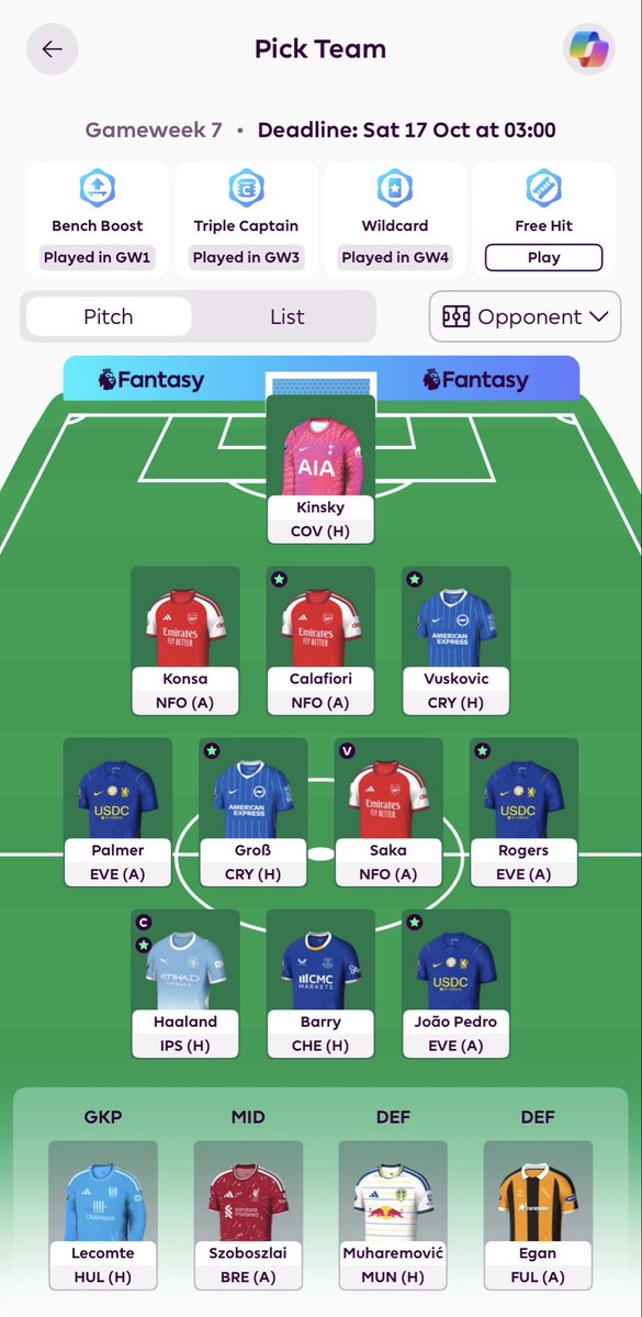 BlingFN_'s tweet photo. @FPL__Fran Genuinely have no idea what to do. Have 5 ft’s and don’t want to burn a transfer. Thinking maybe Saka->Semenyo for GW7 then Semenyo->MGW gw8 and then bring Saka back for GW10. https://t.co/2RhIaJsIRt