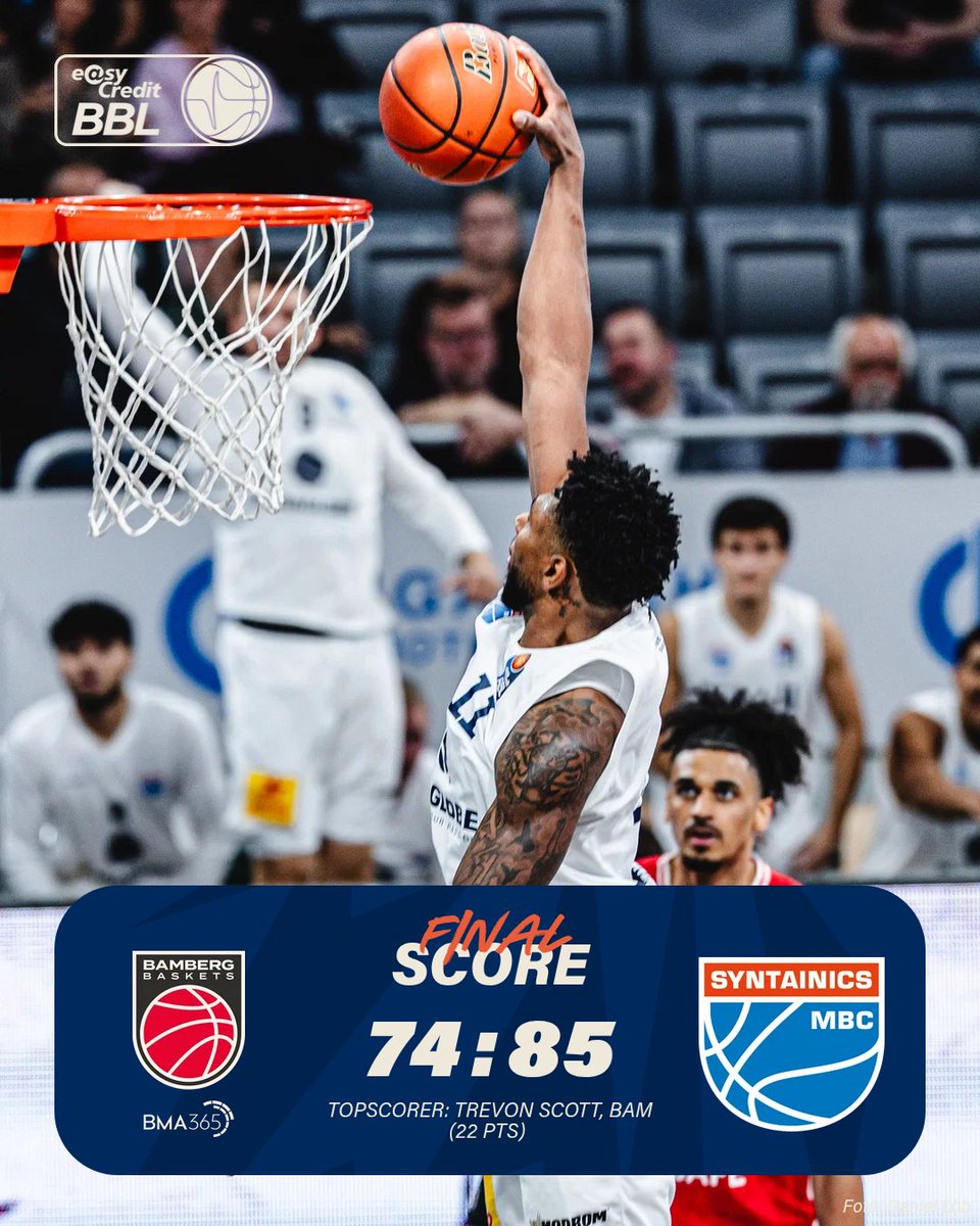 easyCreditBBL's tweet photo. FINAL SCORE:
Der @syntainicsmbc bleibt am Ende konzentriert und sichert sich den Auswärtserfolg gegen die @Bamberg_Baskets
📺: Alle Spiele der #easycreditbbl LIVE bei @dynsport
#welcometowow #madetowow https://t.co/fGPmdqBWwm