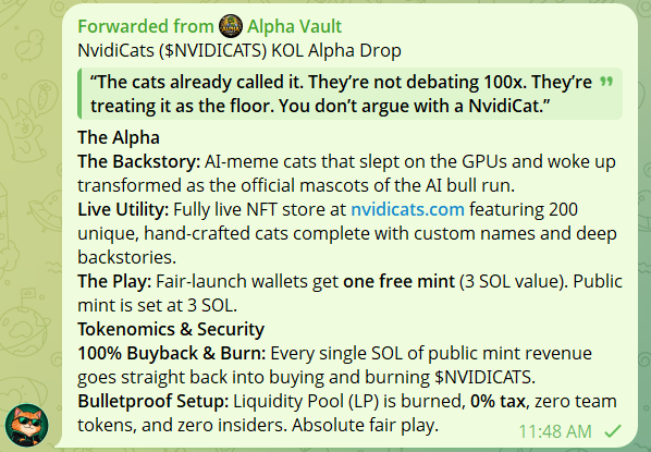 nvidicats's tweet photo. Forwarded from the Alpha Vault telegram group.  Thanks, Alpha Vault! https://t.co/EUfOGhnvLG