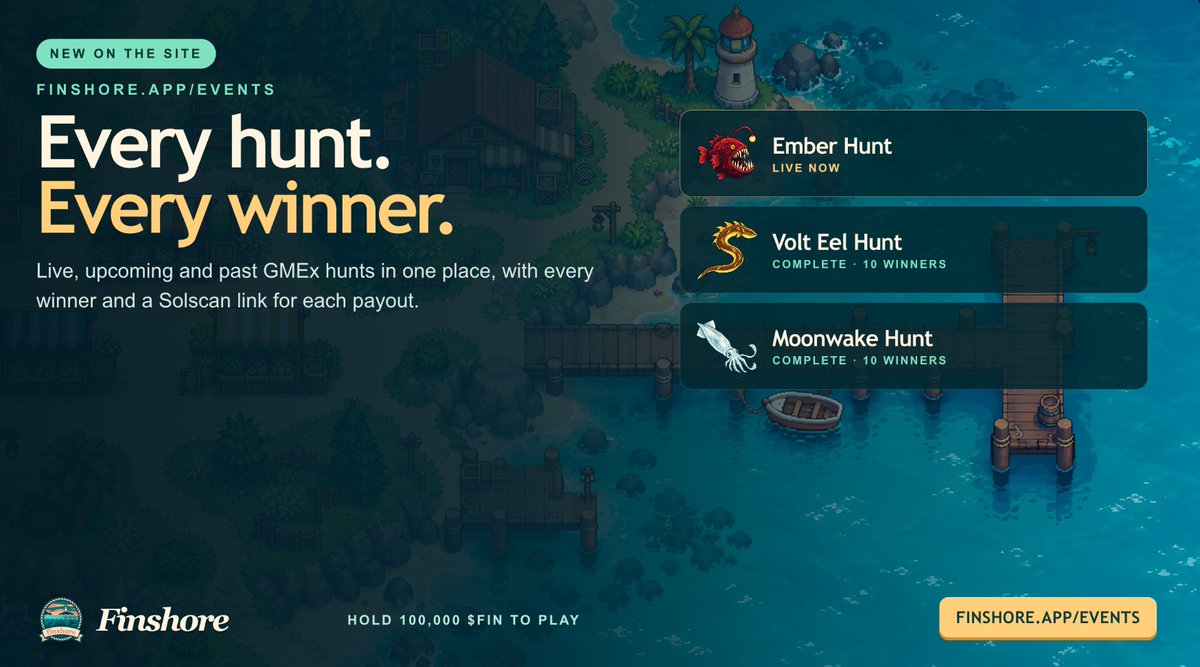 FinshoreApp's tweet photo. New on the site: https://t.co/DuqfhvOsLN 📜

Every hunt we've run, every winner, and a Solscan link for each payout. Live and upcoming hunts show up there too.

5UukdfoHV2Axe1zvj5xwKR2mj4u6mg1eqw4dqQVdpump https://t.co/uSPtIJOzAD