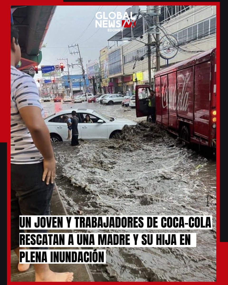 GlobalNewsEDOMX's tweet photo. #Solidaridad | ❤️🙏 Un joven y trabajadores de Coca-Cola rescatan a una madre y su hija en plena inundación
En la avenida Cuauhtémoc, en Acapulco, un joven arriesgó su seguridad para ayudar a una mujer y a su pequeña
#Acapulco #Solidaridad #GlobalNewsEdomex https://t.co/a327XFm98i