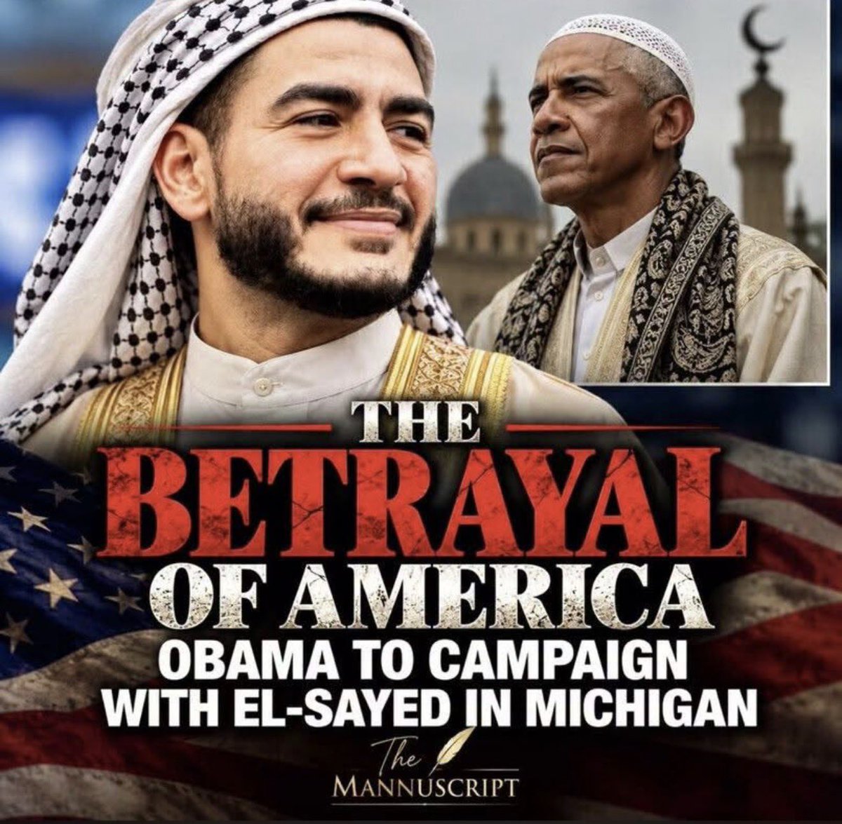 atensnut's tweet photo. El-Sayed refused to denounce the brutal regime in Iran and now Hussein Obama is joining Abdul on the Campaign trail.    

This makes them both TERRORISTS SYMPATHIZERS.   Obama is proving what we’ve thought about him all along.   He hates America. https://t.co/Q2zdUNCRrC