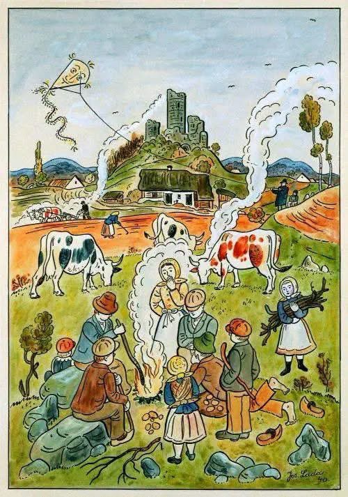 czechcookbook's tweet photo. Czech traditional autumn / fall illustrated by famous Josef Lada.🍁 🍎 https://t.co/x68rwO3uRy