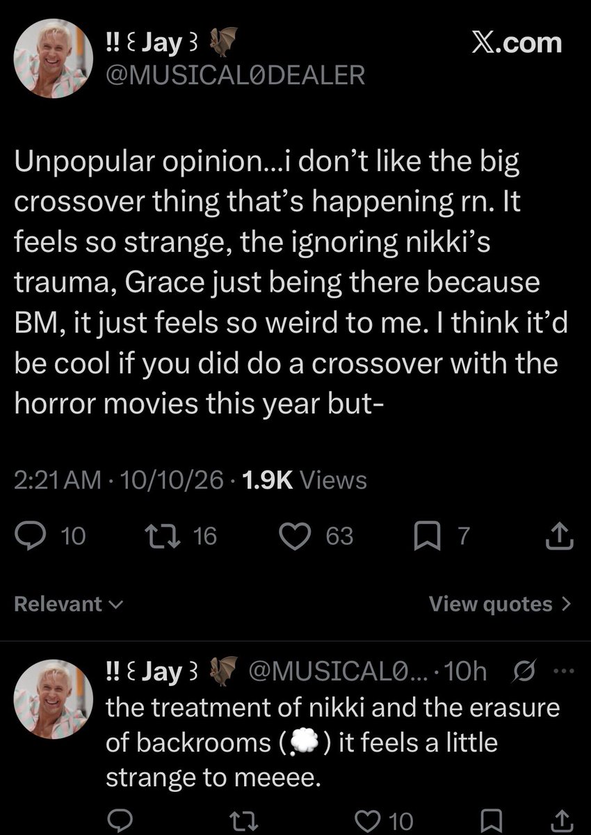 pvntom's tweet photo. sorry this shit is pissing me off i have to say something 

1- nobody is ignoring nikki’s trauma or what happened to her. this crossover was made to give these characters happy endings with grace due to being fucked over by their narratives 
2- this whole thing wouldn’t have + https://t.co/SuwBX58d3I