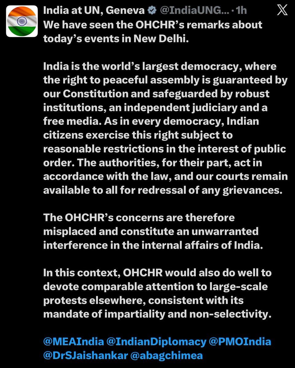 AdityaRajKaul's tweet photo. #BREAKING: India hits back at UN Human Rights for their misplaced and unwarranted interference in the internal affairs of India. https://t.co/0OXEu88HaA