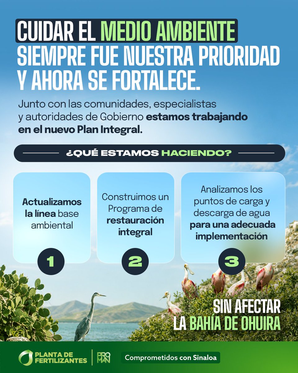 PlantaDeFertili's tweet photo. Nuestra prioridad ambiental 🌱 se fortalece con un trabajo conjunto 🤝.
Conoce los pasos del nuevo Plan Integral.
#Topolobampo #Sinaloa #ComprometidosConSinaloa https://t.co/gfGlngnyvE