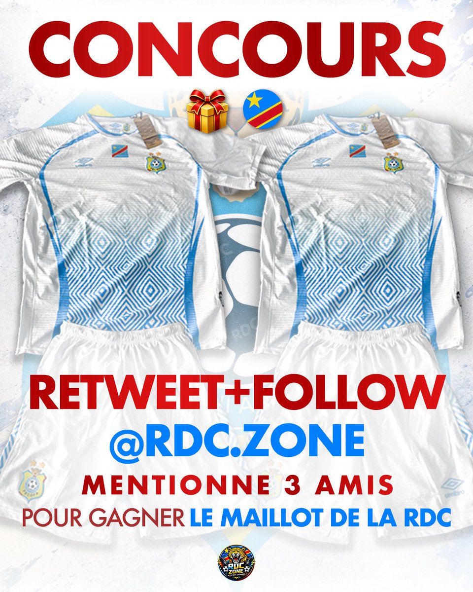 RDCZONE243's tweet photo. 🎁🇨🇩 JEU CONCOURS RDCZONE ! 

Tentez de remporter un maillot et le short de la RDC 🇨🇩 ( Identiques à ceux portés par les joueurs ! ) 

Pour participer, c’est très simple :

🔁 RT ce tweet
✅ Abonne-toi à @RDCZONE243 
🙋🏾‍♂️Mentionne 3 Amis

Bonne chance à tous !