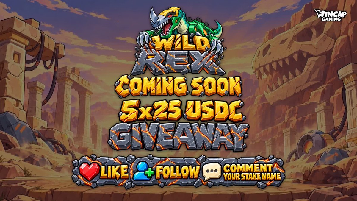 wincapgaming's tweet photo. 🦖 WILD REX is coming soon to Stake!
To celebrate we're giving away 5x 25 USDC 💰
How to enter:
✅ Like this post
✅ Follow @wincapgaming 
✅ Comment your Stake username
5 winners drawn on 12.10.2026, paid straight to their Stake account 🔥
18+ | No purchase necessary | Play responsibly @stake @enginedotio 
#WildRex #Giveaway #Stake