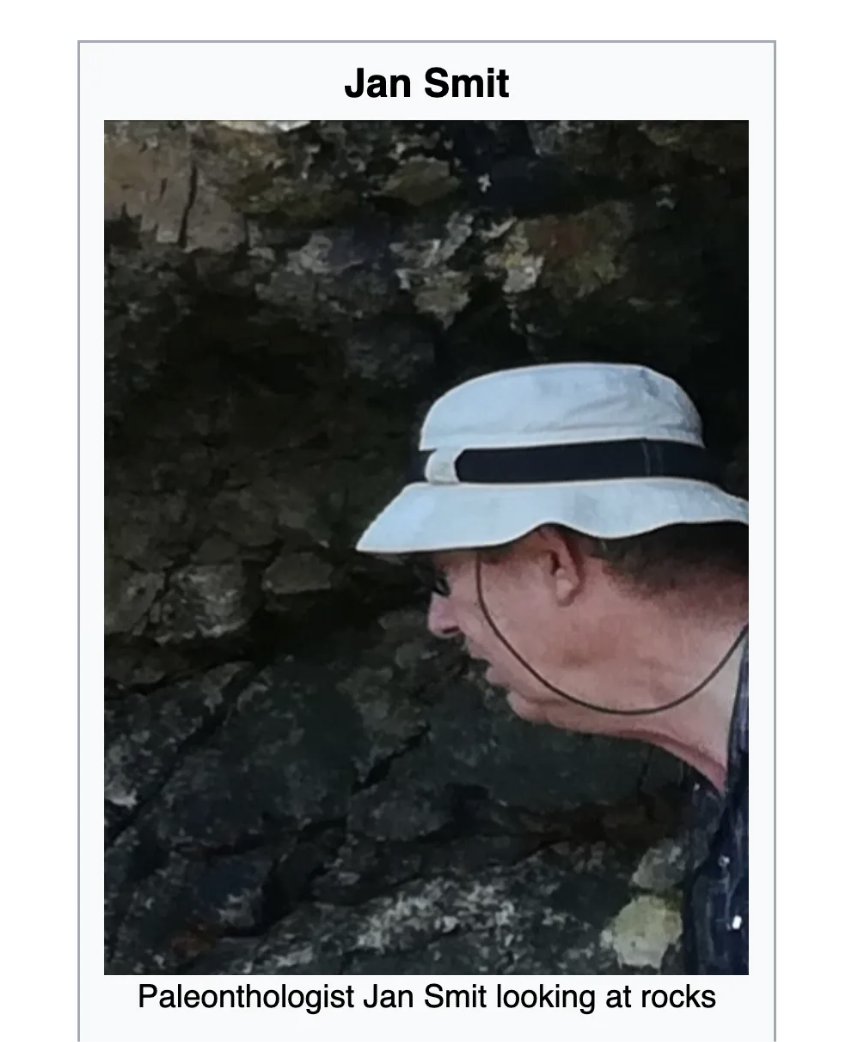 depthsofwiki's tweet photo. four years ago I posted this image of paleontologist Jan Smit looking at rocks and his son-in-law replied with something even better https://t.co/jIDZlaXQ7w