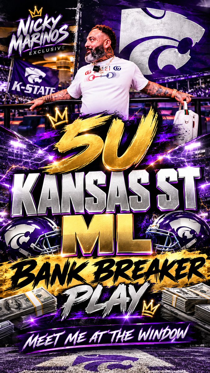 THENICKY_MARINO's tweet photo. FREE PLAY FOR THE BOYS — KANSAS ST ML ✅ LETS GOOOOOO 
#GAMBLE #GAMBLETWITTER #FYP #EXPLORE #THENICKYMARINO https://t.co/XY95w5lYWG