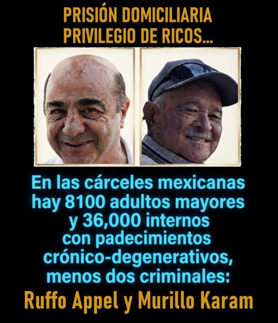 violetamg10078's tweet photo. Estamos en espera de una explicación y que la #FGR nos diga porqué estos 2 delincuentes de cuello blanco #MurilloKaram y #RuffoAppel, están en arraigo domiciliario y no en la cárcel, se encuentran en su casita, NO ESTAN ENFERMOS, hasta visitas reciben, duermen tranquilos y comen lo que se les antoje con dinero $$ robado de nuestros impuestos, exigimos cárcel inmediata. 
#CárcelParaMurilloKaramYRuffoAppelYa 
Ladrones!! 
Y tú qué piensas? 👇🏻