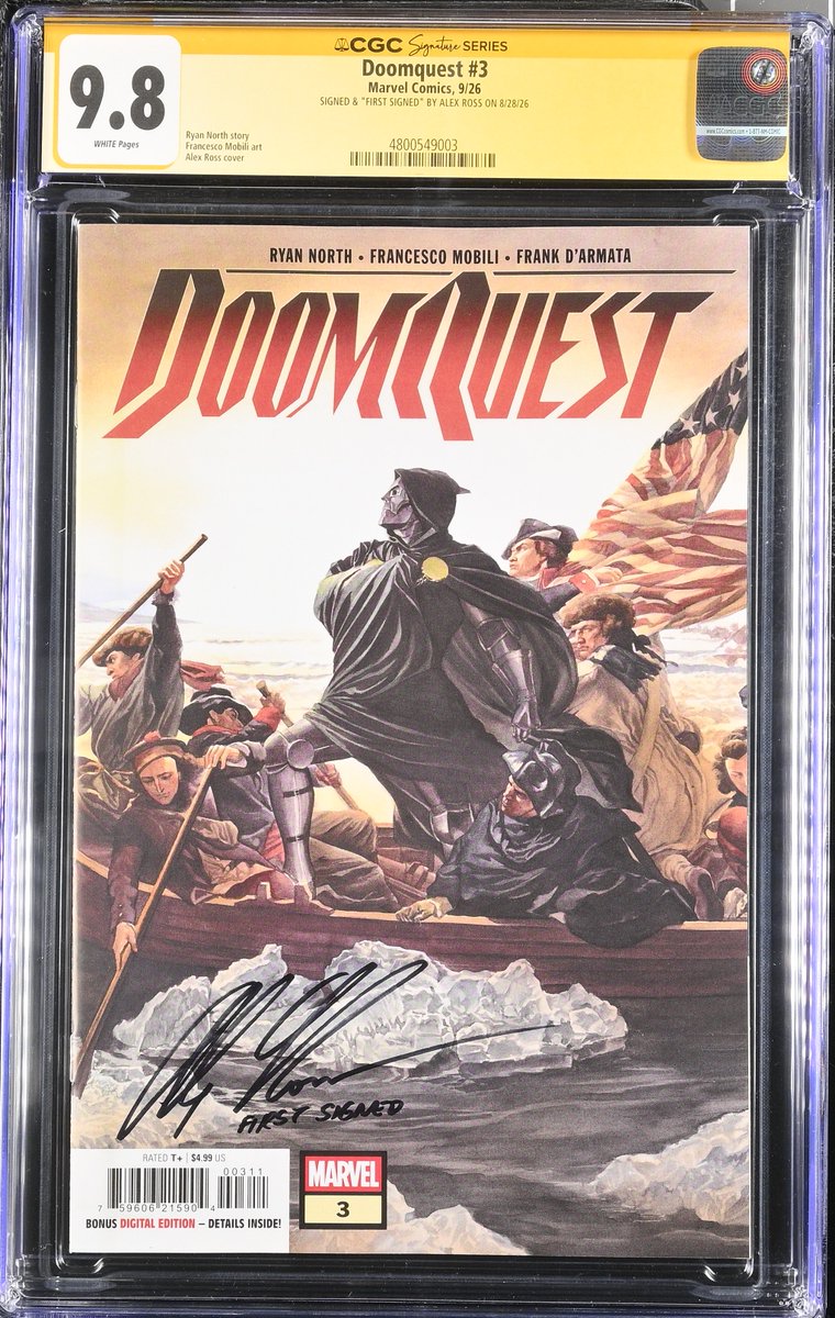 thealexrossart's tweet photo. First Signed CGC 9.8, signed and marked by Alex Ross. One copy each, online now!
Uncanny X-Men #32, Marvel Dimensions Virgin Variant
Doomquest #3
Thor #800
Avengers: Armageddon #2, Marvel Dimensions Virgin Variant
Captain...
#comicart #cgc #firstsigned #nycc2026 #alexross https://t.co/1WUspfnv7D