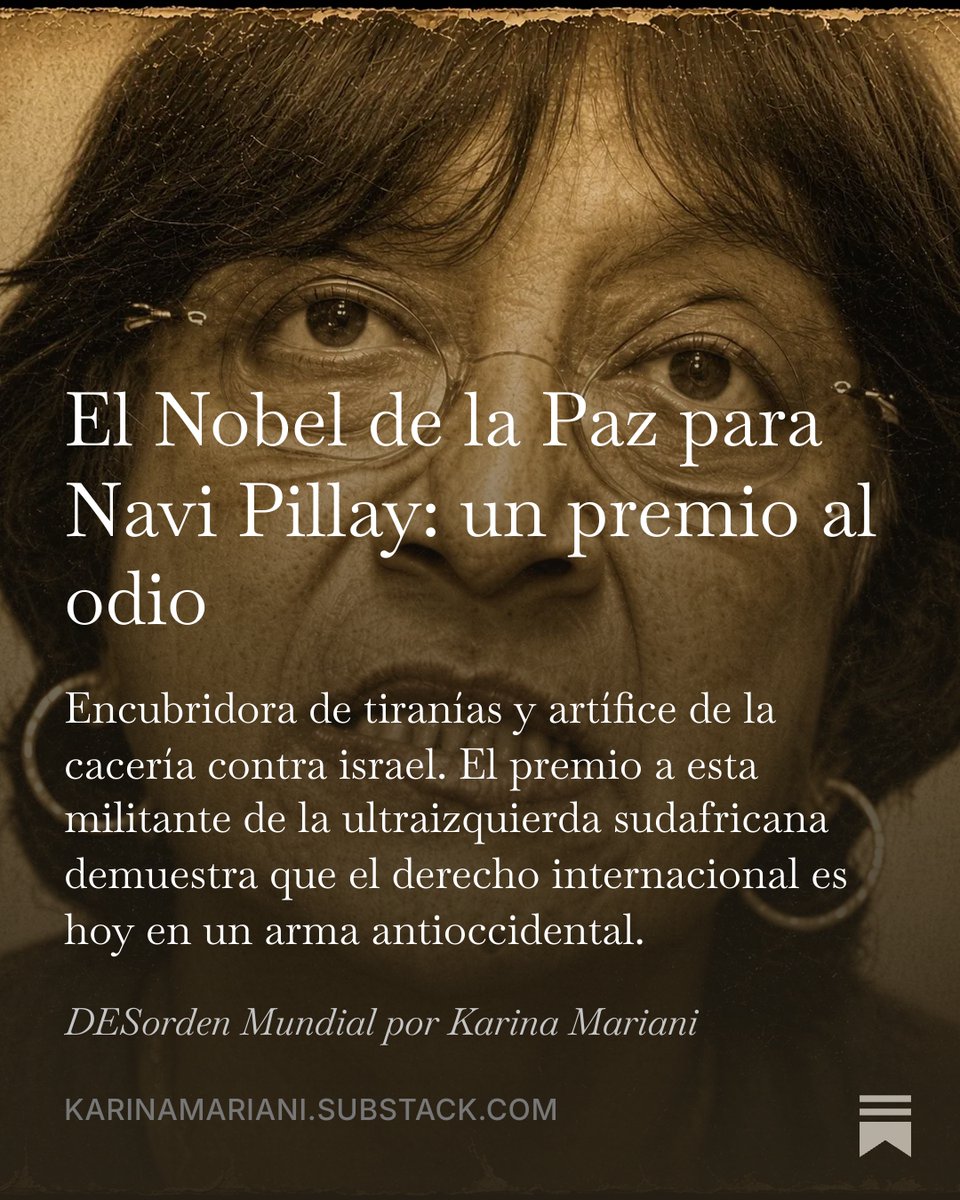 KarinaLMariani's tweet photo. A medida que pasan las horas se conocen más horrores de la ultraizquierdista sudafricana que recibió el Nobel de la Paz.
Pro dictadura china, antisemita, antioccidental.
Un producto 100% surgido del socialismo que rige la ONU.
Les cuento su historia acá👇🏼
https://t.co/nERCnOb3Dk https://t.co/nyLkkN1O9o
