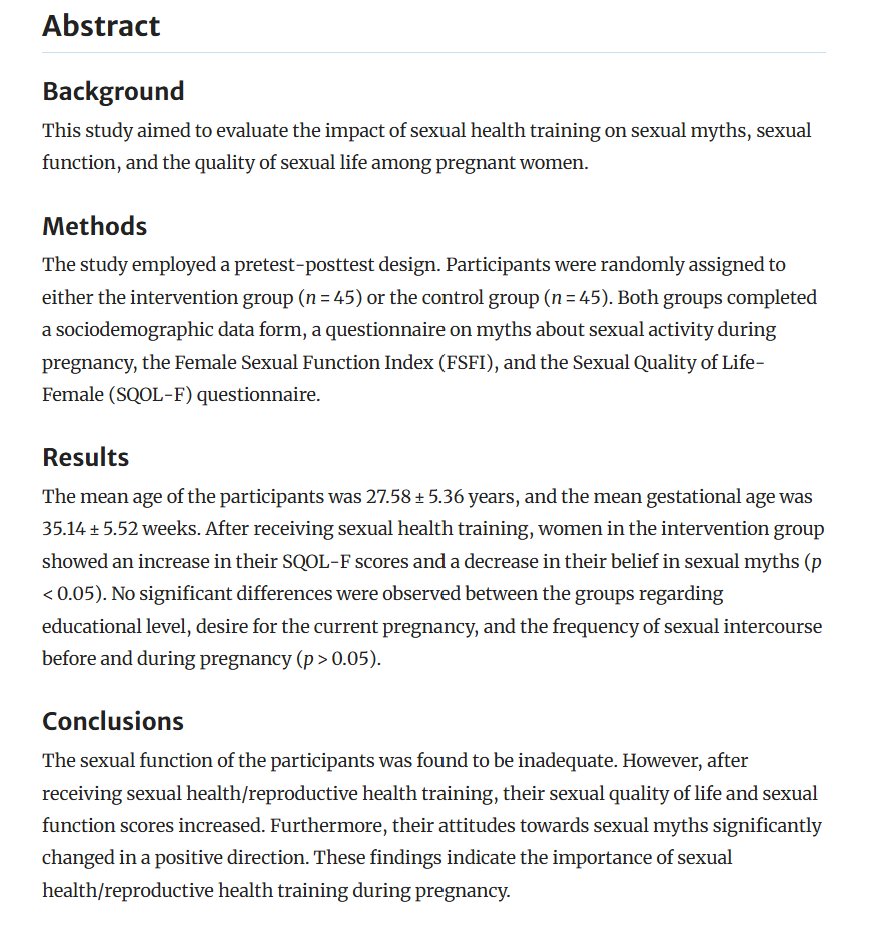 Info4Practice's tweet photo. New on https://t.co/rfJSwQ0Dqo | Effects of sexual health education during pregnancy on sexual myths, sexual function, and quality of sexual life: a randomized controlled study | https://t.co/T5GpT0KcUT https://t.co/tzMbpFGhh5