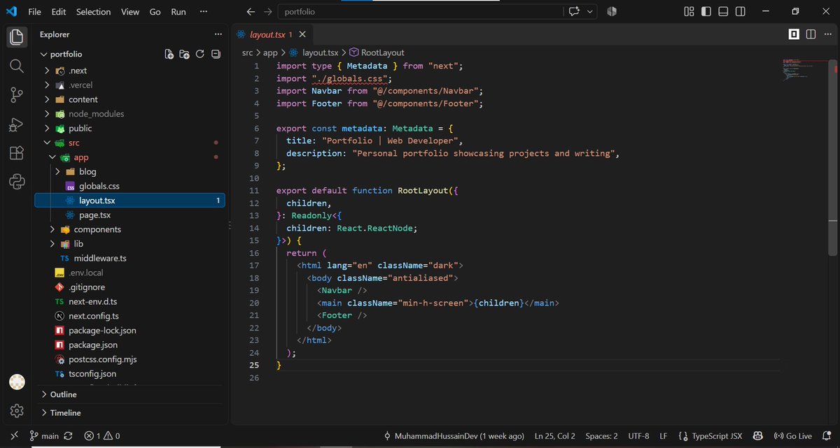 MHussain_WebDev's tweet photo. How to make your Next.js site look sharp when shared anywhere :
• Dynamic generateMetadata()
• Open Graph &amp; Twitter Card configs
• Clean alt tags for media assets
High CTRs start with great link previews.
 Portfolio : https://t.co/5ys1Elc8nZ
#NextJS #ReactJS #WebDev https://t.co/ys9F8Yfj6v