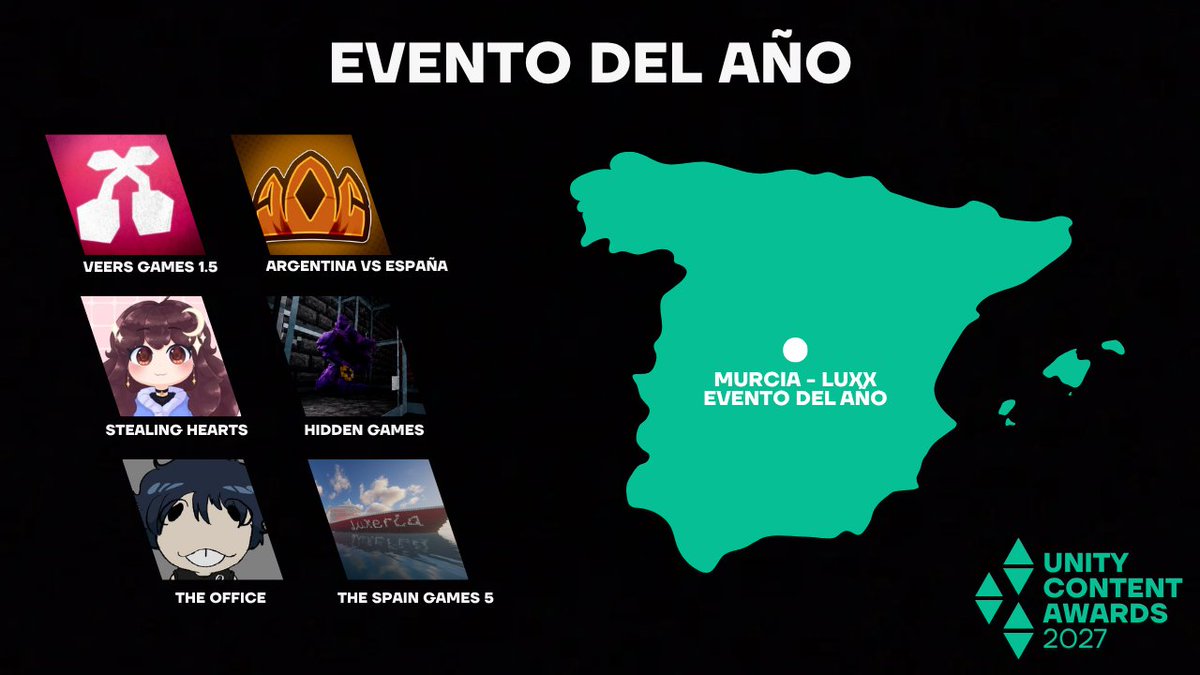 UnityAwards2027's tweet photo. 💚 Categoría: EVENTO DEL AÑO 🍃

1⃣: VEERS games 1.5 de @CherryEventsMC.
2⃣: Argentina vs España de @ccrownstudios.
3⃣: Stealing Hearts 2 de @LilithLuvsYa.
4⃣: The Hidden Games de @MystrixStudio.
5⃣: The Office de @zReggiee.
6⃣: The Spain Games 5 de @LuxeriaStudios. 

🔹#UnityAwards2027🔹