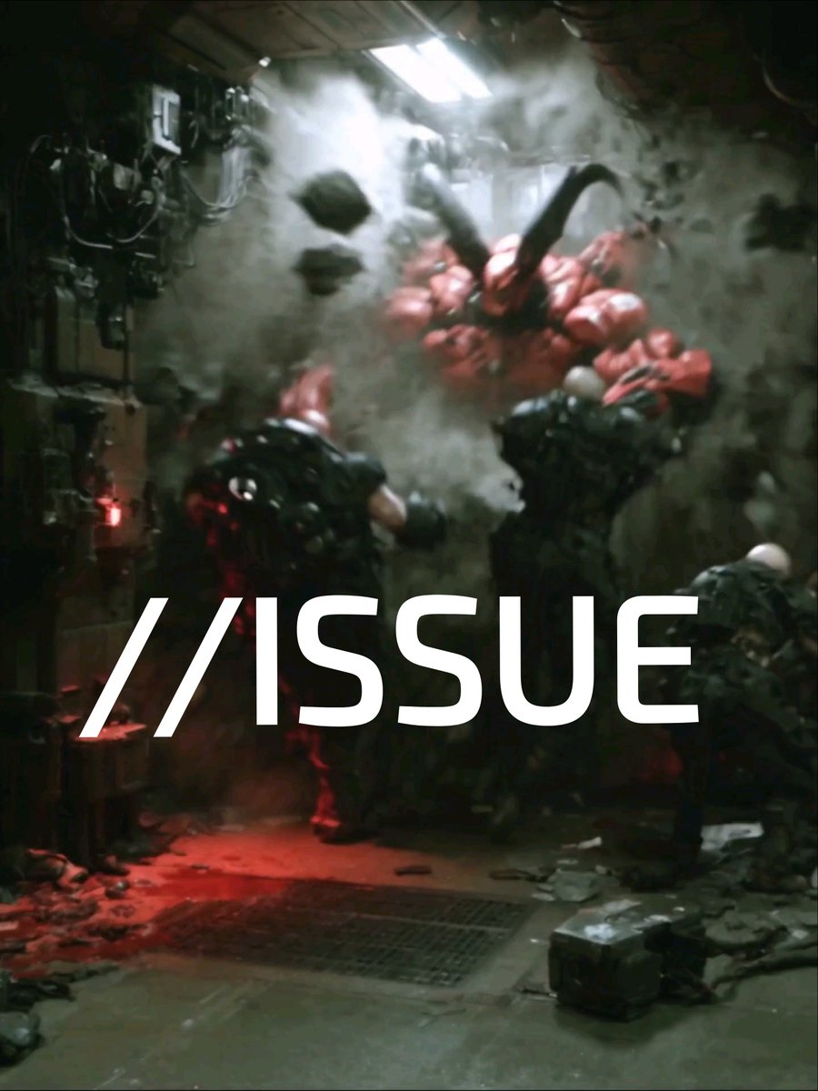 A dark, gritty scene showing armed soldiers in tactical gear breaching a concrete structure with an explosion, overlaid with large white '//ISSUE' text.