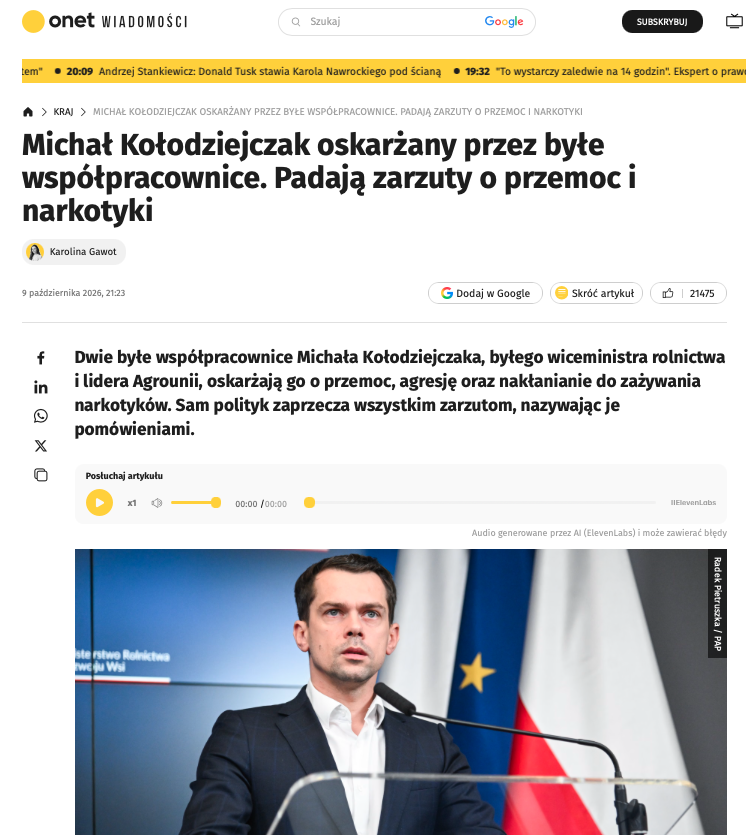 dziennikarz's tweet photo. Pierwszy materiał o (p)ośle @EKOlodziejczak_ ukazał się w @OficjalneZero  wczoraj o 7 rano. 

- @TVN24 potrzebował 25h by podać o tym informację.
- @OnetWiadomosci 14 godzin
- @Int_Wydarzenia 24 godziny 

... a politycy z partii rządzącej domagają się zagwarantowania niezależności rekacji i dziennikarzy.