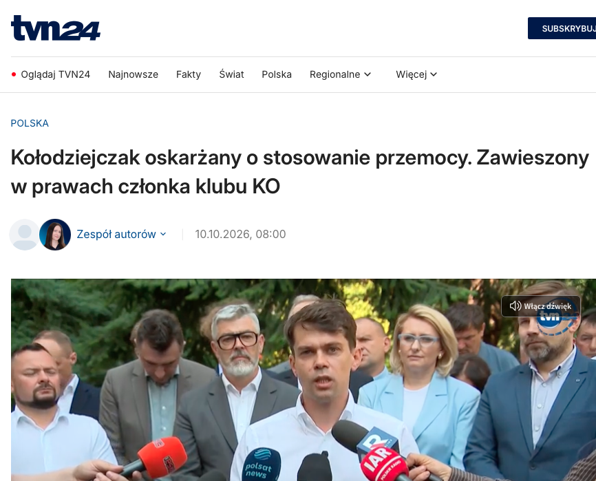 dziennikarz's tweet photo. Pierwszy materiał o (p)ośle @EKOlodziejczak_ ukazał się w @OficjalneZero  wczoraj o 7 rano. 

- @TVN24 potrzebował 25h by podać o tym informację.
- @OnetWiadomosci 14 godzin
- @Int_Wydarzenia 24 godziny 

... a politycy z partii rządzącej domagają się zagwarantowania niezależności rekacji i dziennikarzy.