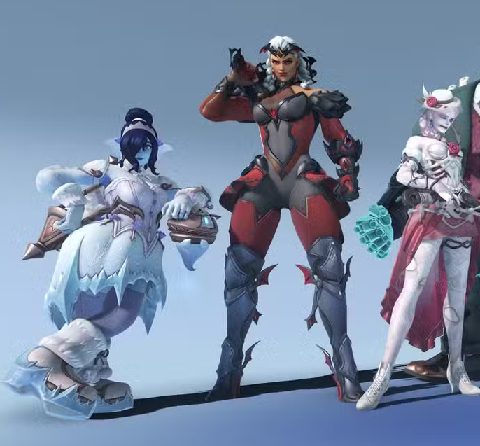 fawningshalina's tweet photo. i love how ppl complained the rivals skins dont look like the characters but dare i say the overwatch ones arent any more recognisable ?? https://t.co/cyfkx92Prv