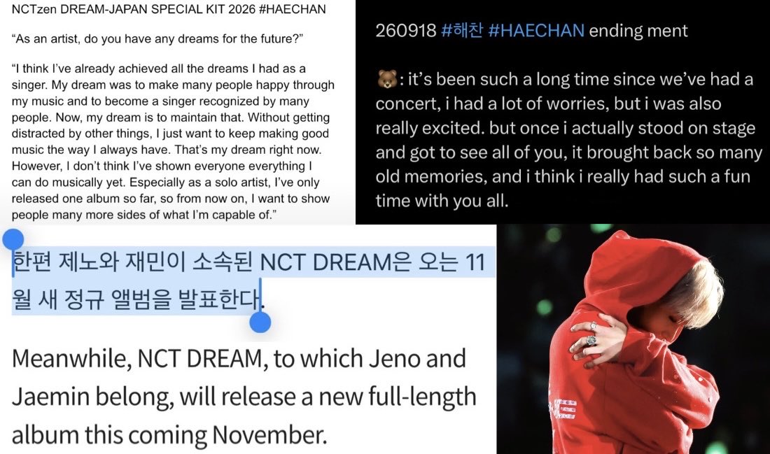 bbhyuck29's tweet photo. Haechan is touring with one unit while preparing for a comeback with another, yet he’s already talking about plans for his second album and concert. His dedication takes so much mental and physical strength. I don’t think we truly realize how incredible he is. Truly admirable <3 https://t.co/4acYWCmTvW