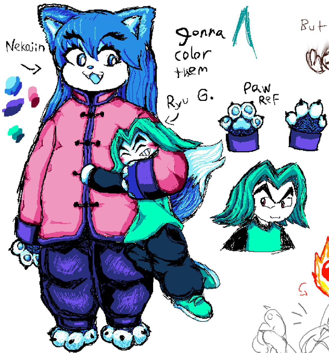 MangoShakeFever's tweet photo. @glognuts552634 drawing is unfinished for 3rd image and coloring is unfinished in 4th image.

try to draw Nekojin's hair like Yajirobe for reference. https://t.co/ivFkmGBTag