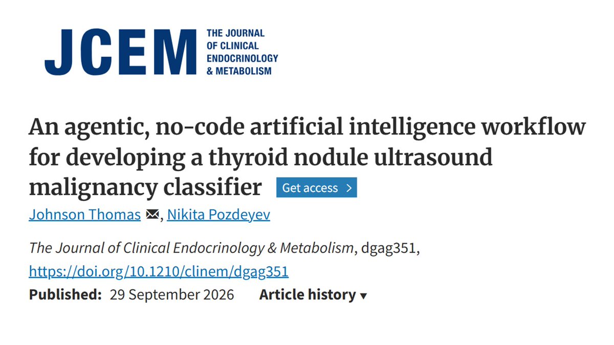 JohnsonThomasMD's tweet photo. https://t.co/vNqRdP3rVz created using @huggingface ML-Intern. #Thyroid #AgenticAI #endocrinology #MedicalAI #DoctorsWhoCode https://t.co/4Bw3sy2Cb0