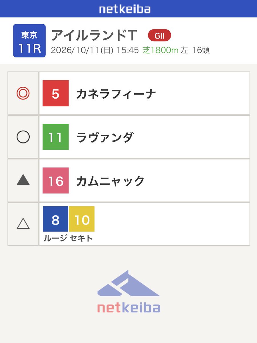 you_cannot's tweet photo. 2026/10/11(日)東京11R #アイルランドT を予想しました！

https://t.co/ph7tHGf0dZ

アイルランドTの出馬表をアプリで確認するには↓こちらから
https://t.co/V2nmIzDBdW
#netkeiba https://t.co/JVDZibc65e