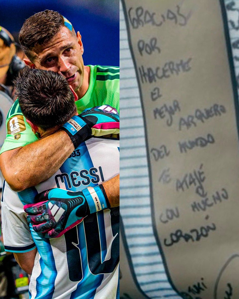 AtaqueFutbolero's tweet photo. "Gracias por haberme hecho EL MEJOR ARQUERO DEL MUNDO.

Te atajé con mucho corazón".

Las palabras de Dibu para Lionel Messi en su despedida. 🇦🇷🥹 https://t.co/16GtGYRJ2r