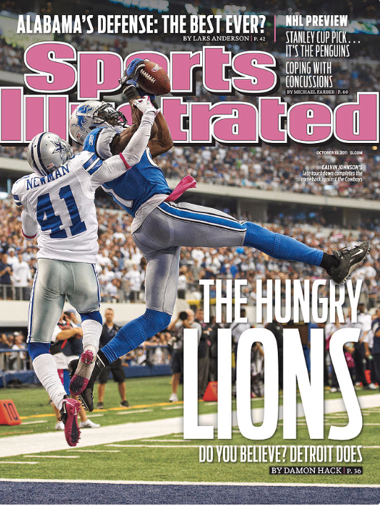 MagazineCurator's tweet photo. Sports Illustrated Magazine- October 10th, 2011

Calvin Johnson
📸David E. Klutho
✍️Damon Hack

Damon Hack’s Sports Illustrated cover story (“The Hungry Lions. Do you believe? Detroit does.”) profiled the Detroit Lions’ surprising 4–0 start.