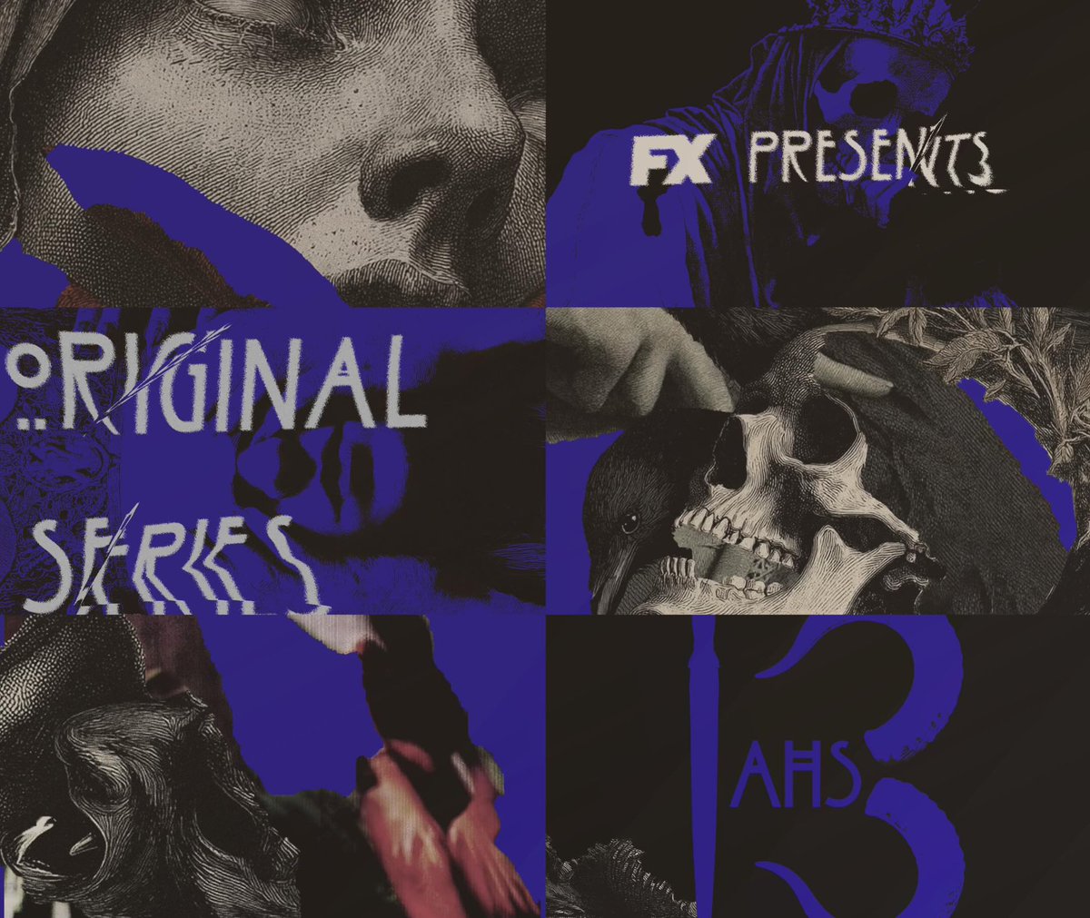 AHSZone's tweet photo. Unused marketing styleframes designed for “American Horror Story: 13.” #AHS13 https://t.co/gvMB4M656I