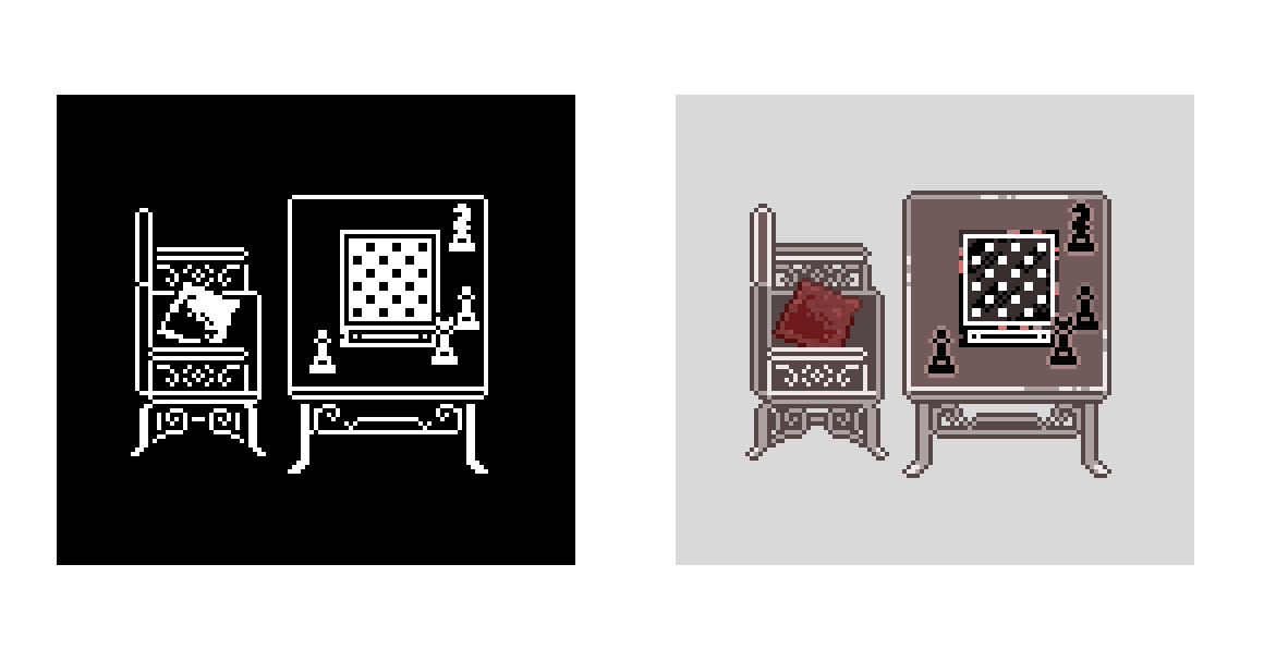IkasumiDesign's tweet photo. ゲーム内オブジェクトの白黒バージョンとフルカラーバージョンです♟️

#ゲーム制作 #ドット絵 #インディーゲーム #pixelart #gamedev https://t.co/uVbtEdACMu