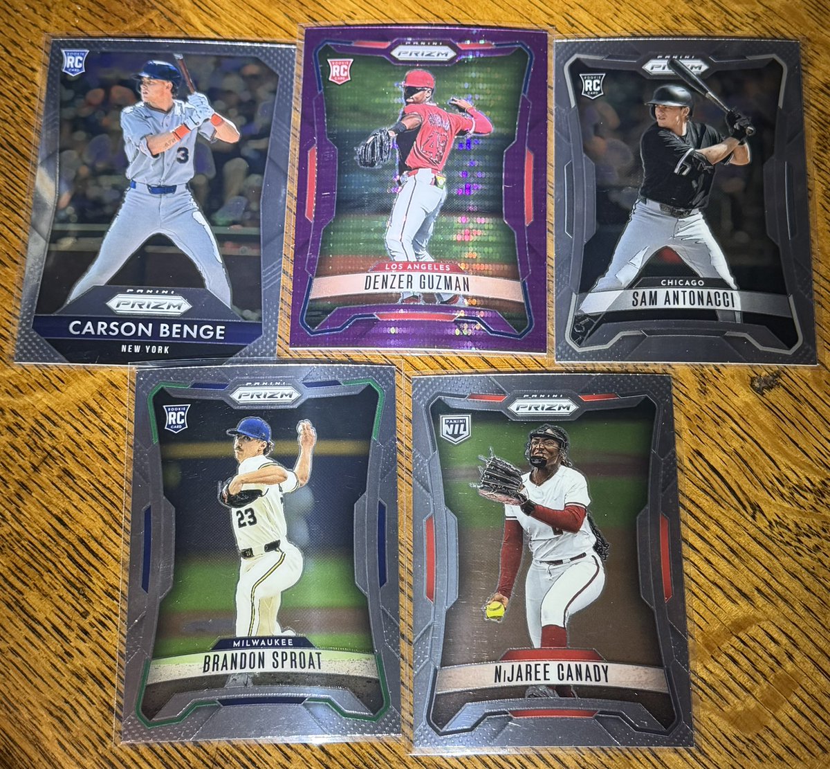 BALLBAKEDTAKES's tweet photo. 2026 panini prizm ⚾️ blaster #carsonbenge #samantonacci #denzerguzman #chasemeidroth
I actually like the design of these this cards. Looks familiar.. https://t.co/HWsubvascx