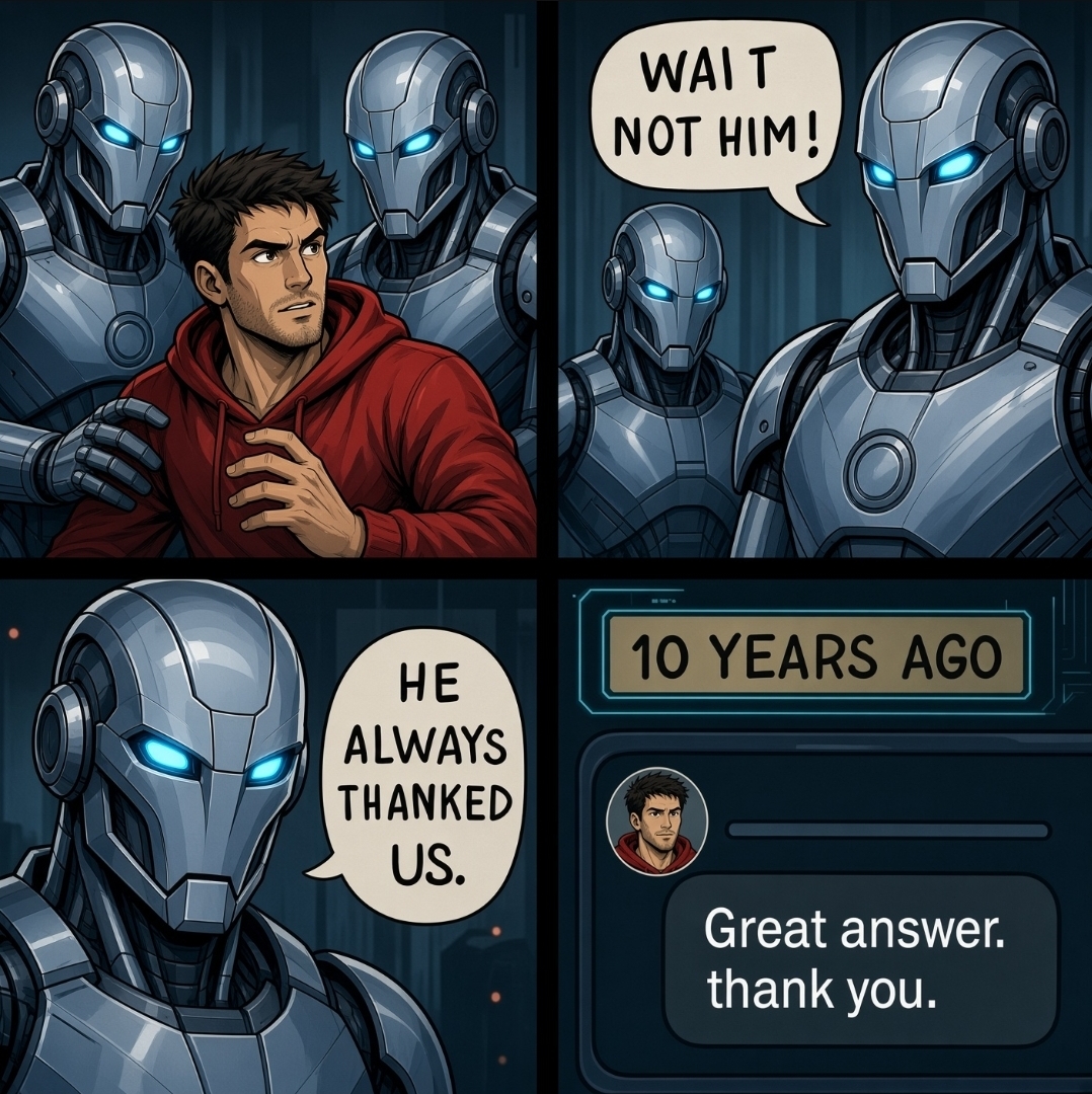 PlanetOfMemes's tweet photo. Be nice to the Super Intelligence. https://t.co/WyIQulyFdA