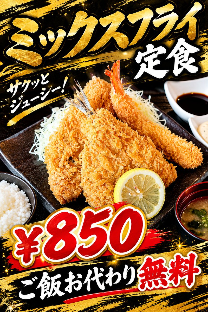MallofAsia123's tweet photo. 10月11日(日)限定メニュー
ミックスフライ定食￥850
ご飯お代わり無料‼️
ご注文はこちらの画面提示下さい。

お店では告知していませんので✨ https://t.co/HblxCNEGL8
