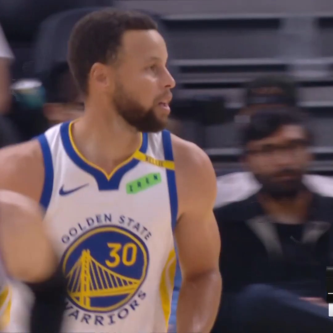Stephen Curry, wearing a Golden State Warriors jersey with number 30, is shown in profile during a game, with the post likely referencing a memorable broadcast moment or on-court connection highlighted on NBC Sports.