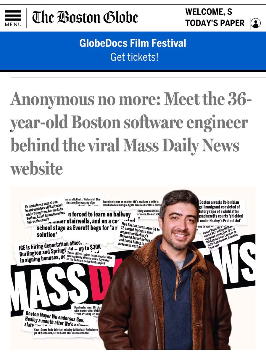 MassDailyNews's tweet photo. .@BostonGlobe’s top story right now 😎

Love us or hate us, we’ve built something that matters. https://t.co/YSlsYDjE3f