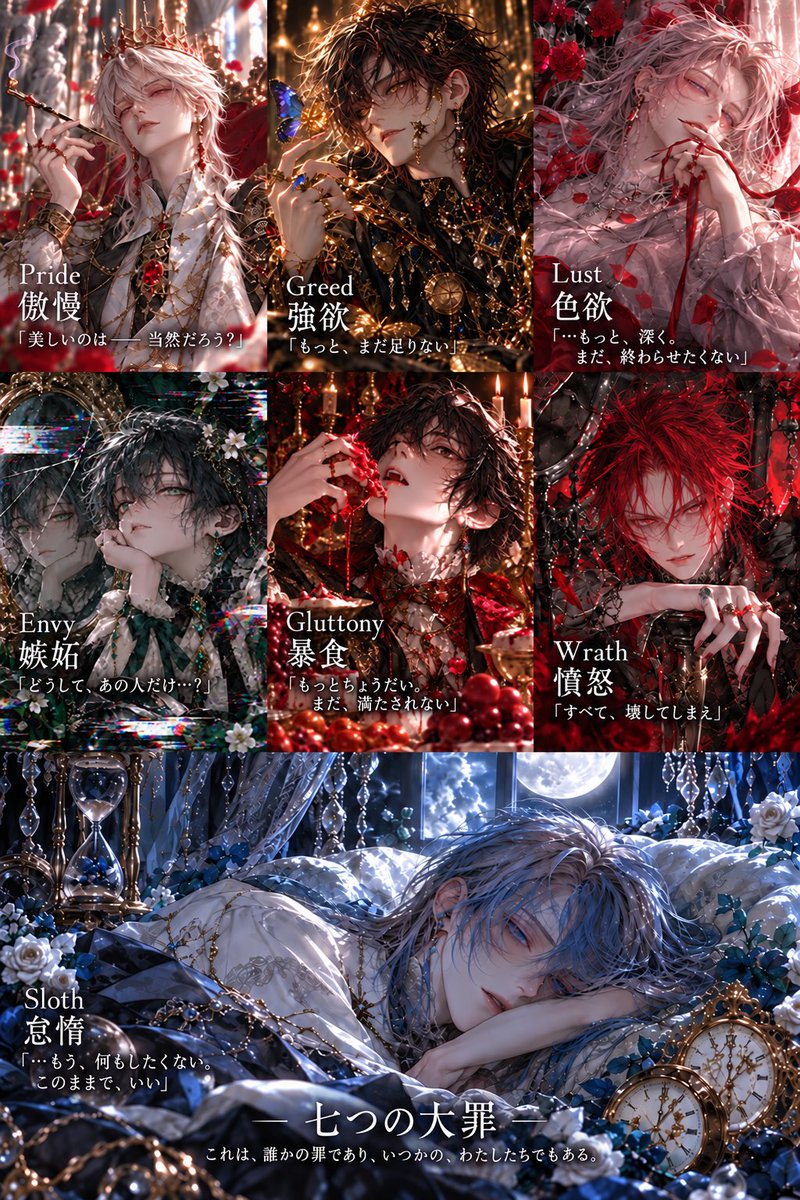 yoimagi_art's tweet photo. 【七つの大罪】
これは、誰かの罪であり、いつかのわたしたちでもある
ー叶わなかった想い、消えない傷、それでも自分らしくありたいと願う人の切ない物語
#AIイラストㅤㅤ #AIart️️️️️️️️️️️️️️️️️️️️️️️️️️️️️️️️️️️️️️️️️️️️️️️️️️️ https://t.co/VLOhkWAA5x