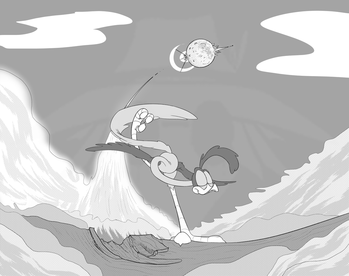 Mimic_Kairatta's tweet photo. A demonstration of Roadrunner's leg strength. Had this in mind for a while but only just had the urge to draw it. Never drew roadrunner before so there might be some weirdness with the beak. Enjoy!  #roadrunner #coyotevsacme #shotput https://t.co/5w8U96li1m