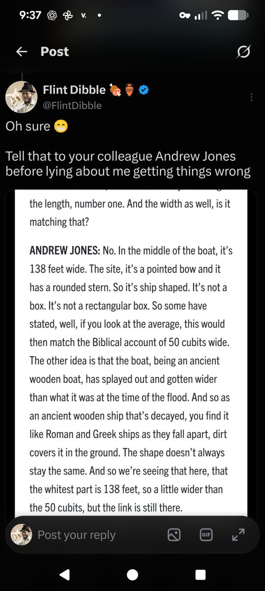 FlintDibble's tweet photo. @LaurenWitzkeDE @PiersUncensored @piersmorgan @noahsarkscans Yeah, not according to your colleague Andrew Jones. Get your facts right. This isn't some new piece of evidence, it's been part of the debate for decades https://t.co/xy1GNugRB7