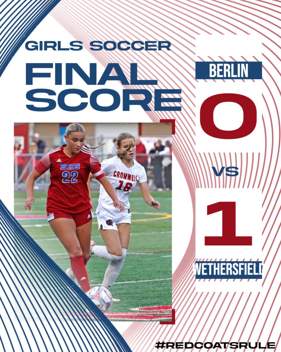 berlin_redcoats's tweet photo. GIRLS SOC: Berlin plays a talented Wethersfield team tough giving up a goal with 11 minutes left in a 1-0 loss to the Eagles. Berlin is now 3-3-5 on season and travels to Southington on Tuesday, October 13. #ctgsoc https://t.co/2atTBp8a4h