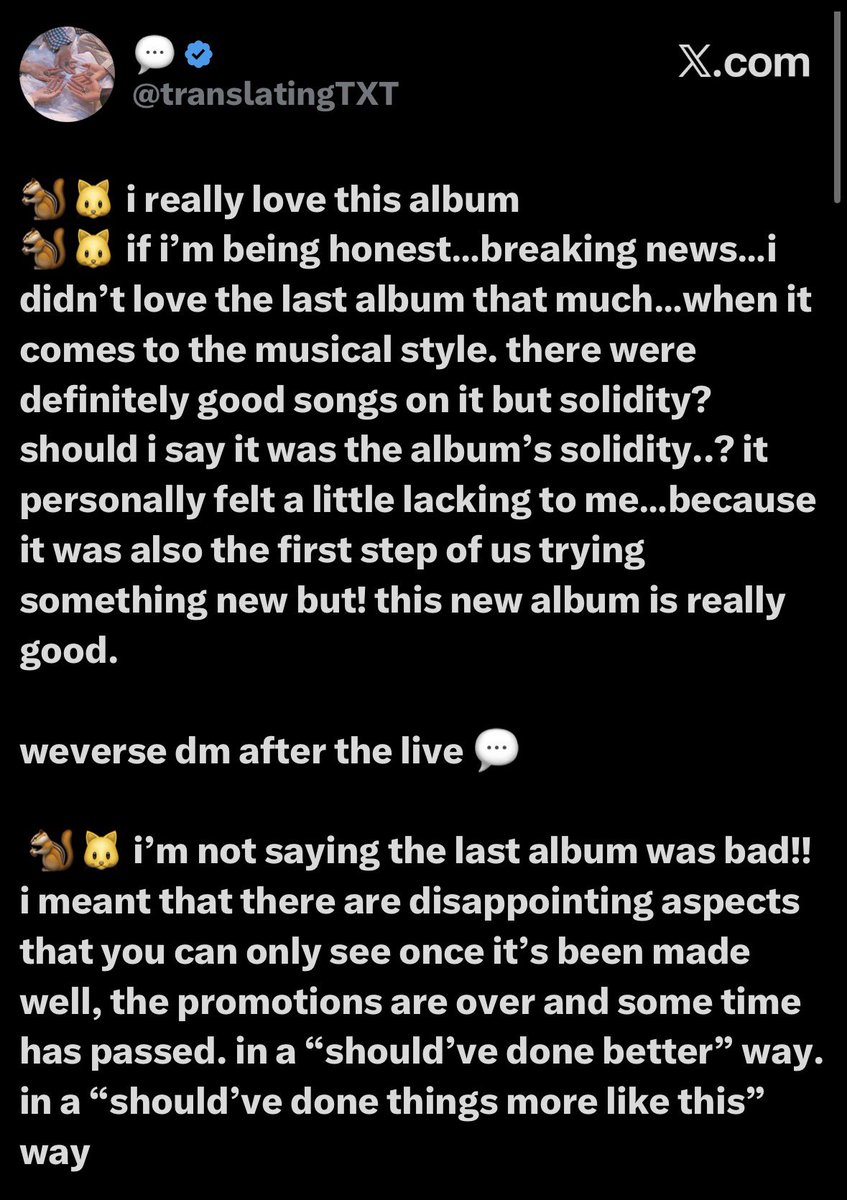 astrozzn's tweet photo. whenever txt shares something some of you guys IMMEDIATELY misinterpret them, in no way did Taehyun say he HATED the last album, he verbatim said it wasn’t his fav and after finishing promotion he felt some regrets, he could not have been ANY clearer https://t.co/RdBbnX9vgA