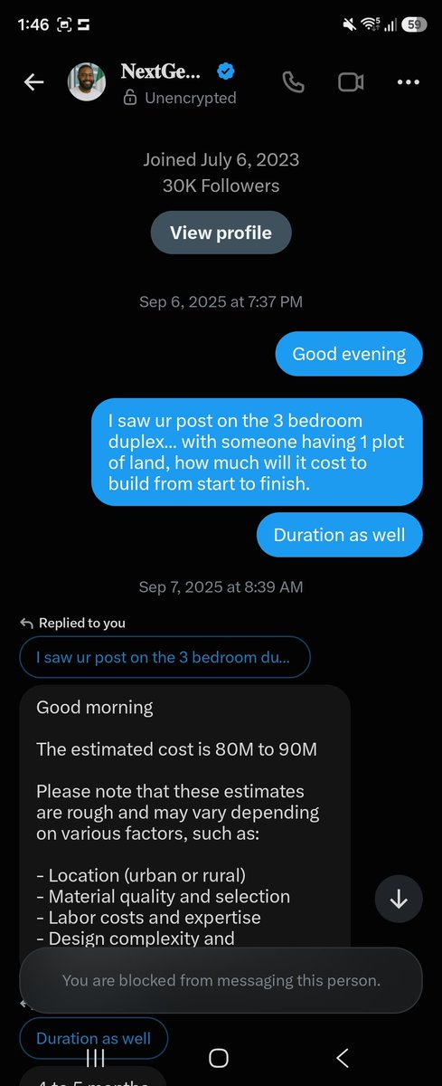 RealEmbolo's tweet photo. I paid @NextGenConstrut, whom I met on Twitter, 144 million Naira to build a 5-bedroom duplex. Before construction, I paid him over 1 million Naira separately for the architectural and structural designs.
​The original contract duration was 6 months, but they delayed the project significantly. Today, October 11th, they handed over the property in this state.

​My lawyer has officially written to him twice after he kept demanding more money. We also hired an independent Quantity Surveyor to value everything on-site from start to finish—the total estimate came to 100 million Naira.

​Despite having over 44 million Naira remaining in their possession, @NextGenConstrut handed over the unfinished project and refused to do the flooring, fence, or gate. To my greatest surprise, I logged online only to discover they have blocked me. The matter is currently in court.