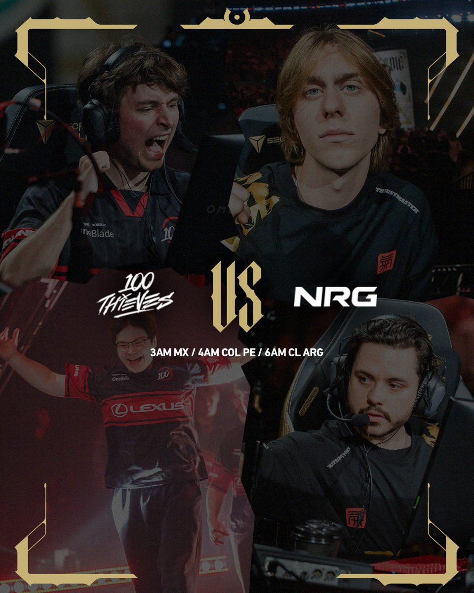 valesportsla's tweet photo. ÚLTIMA OPORTUNIDAD DE MANTENERSE CON VIDA.
¿Qué equipos lograrán entrar a la semana Final de #VALORANTChampions? 

@100T_VAL vs @NRGgg 
@T1 vs @G2VALORANT https://t.co/wfXrurBiHb