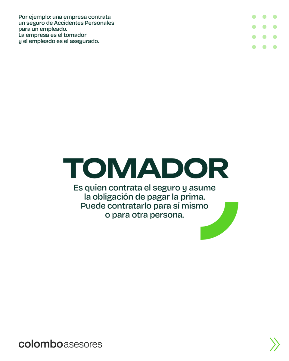 colomboasesores's tweet photo. El tomador contrata el seguro. El asegurado tiene el interés protegido. Conocé más en https://t.co/8SldLzN7uX https://t.co/J28oadY9yA